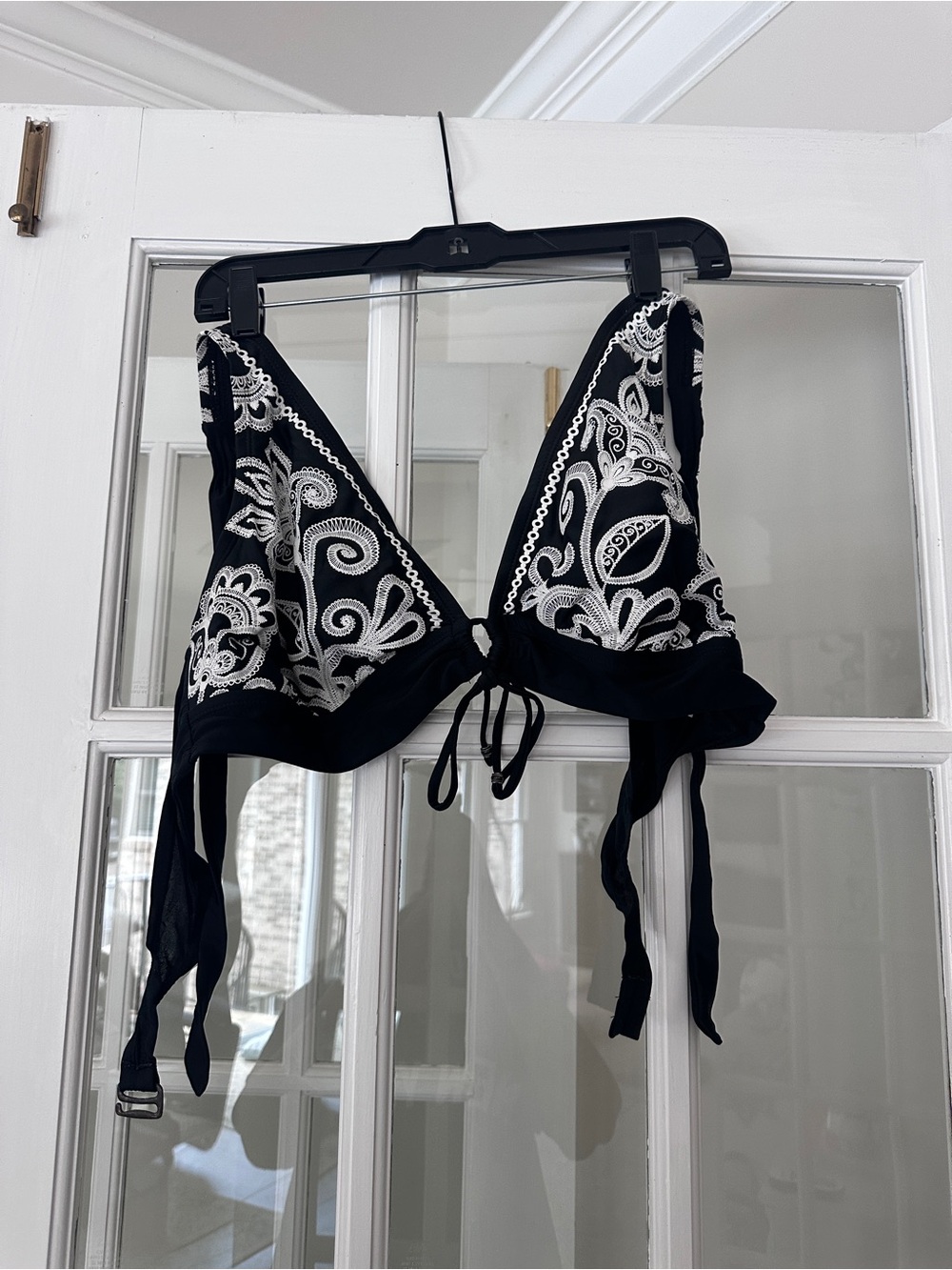 Time and Tru Black Bikini Top with White Trim